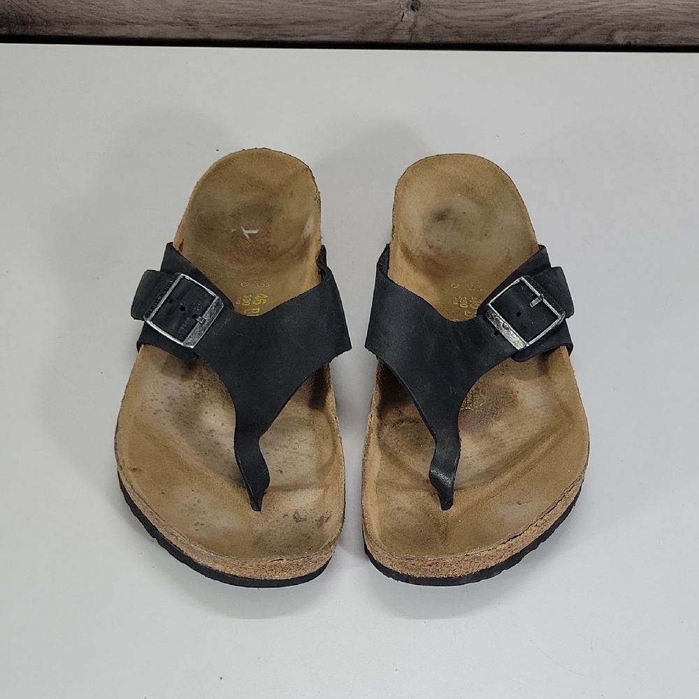 Birkenstock Men's Black Oiled Leather Buckle Thong Sandals Sz 46 13